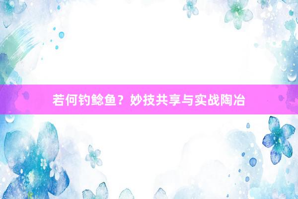 若何钓鲶鱼？妙技共享与实战陶冶